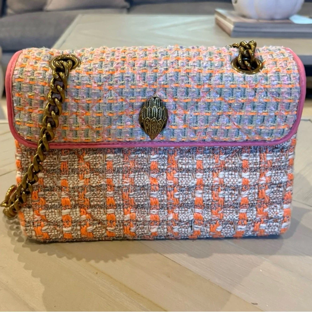 Kurt Geiger Kensington Colorful Tweed Shoulder Bag with Gold Chain Strap